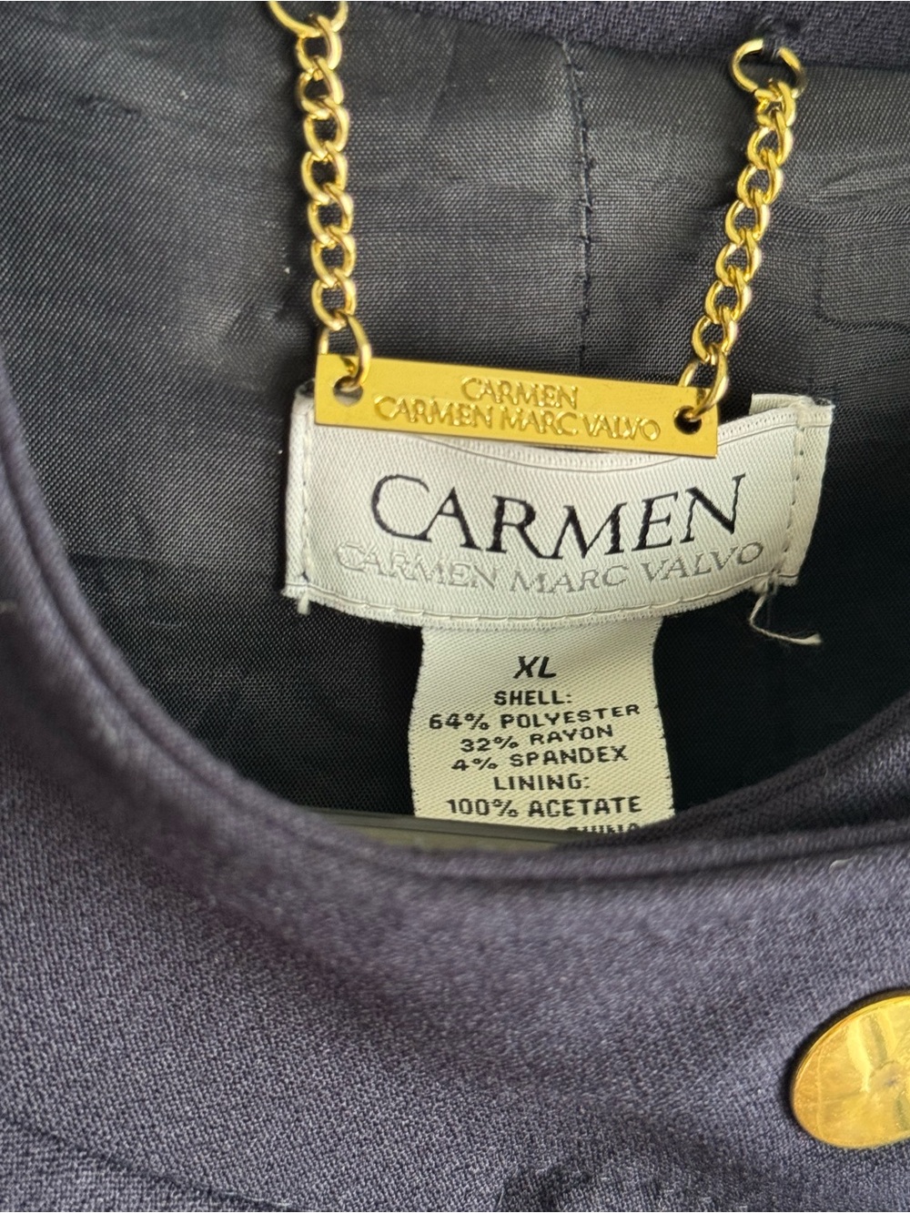 Carmen Marc Valvo Collection Navy Moto Jacket Gold Zip Size XL - Picture 7 of 7